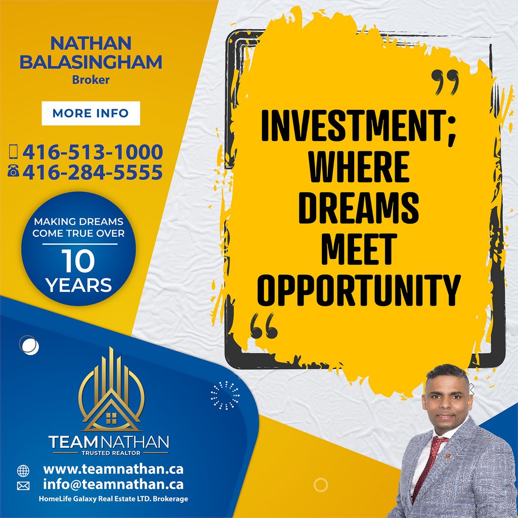 TheTeamnathan's tweet photo. #MondayMotivation
Investment: Where Dreams Meet Opportunity

BUY | SELL | LEASE
Nathan Balasingham, Broker
416-513-1000
https://t.co/fWerUk1oom

#quote #QuoteOfTheDay #Nathan #NathanBalasingham #realtornathan #TeamNathan #HomeLifeGalaxy #realestate #realtor https://t.co/80r6lTZa8T