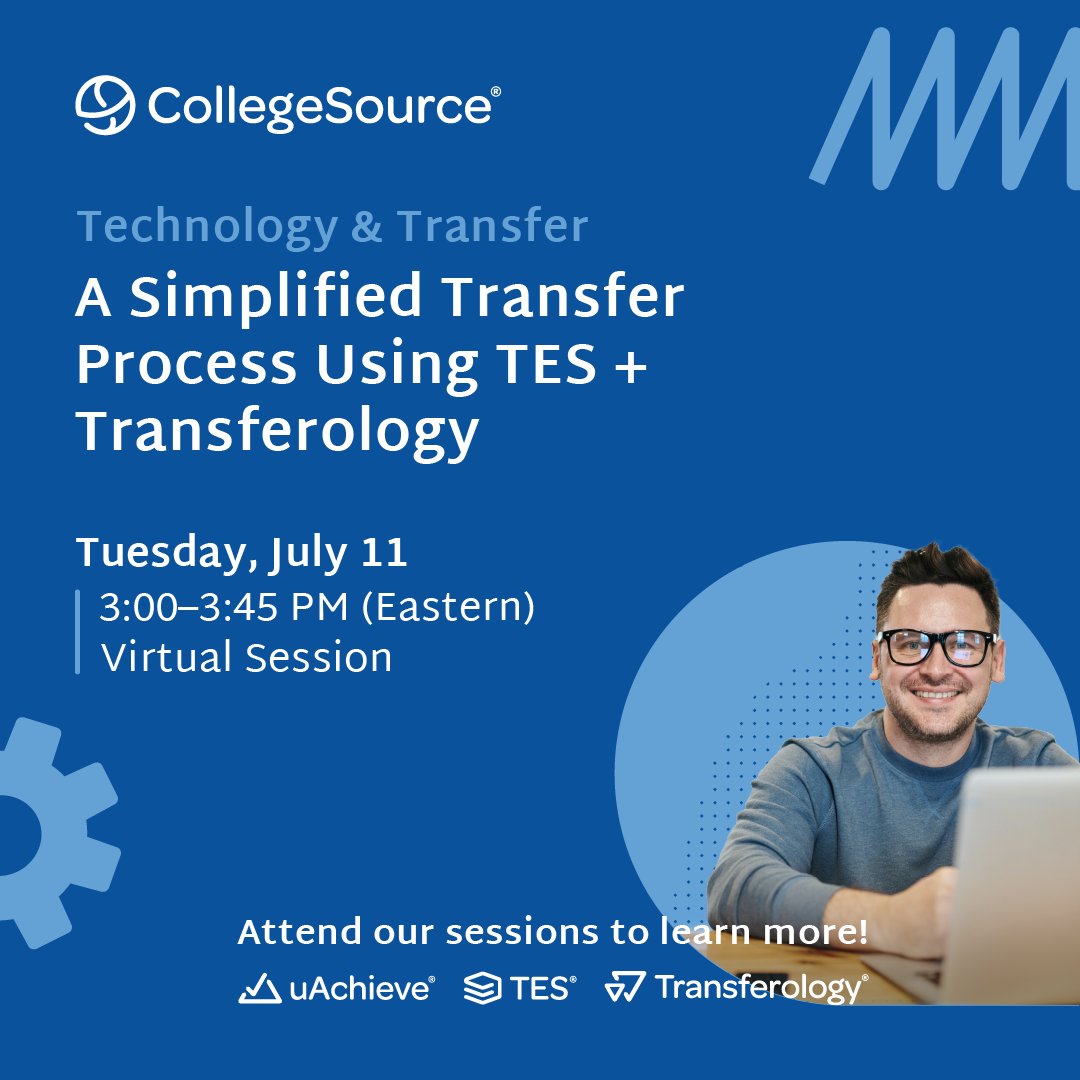 CollegeSource's tweet image. Join us on July 11 at @AACRAO Technology &amp;amp; Transfer Virtual Summit to see how easy building, maintaining, and publicizing equivalencies can be with TES and Transferology! Come see why staff and students can’t get enough of these helpful transfer tools. #TechTransfer2023