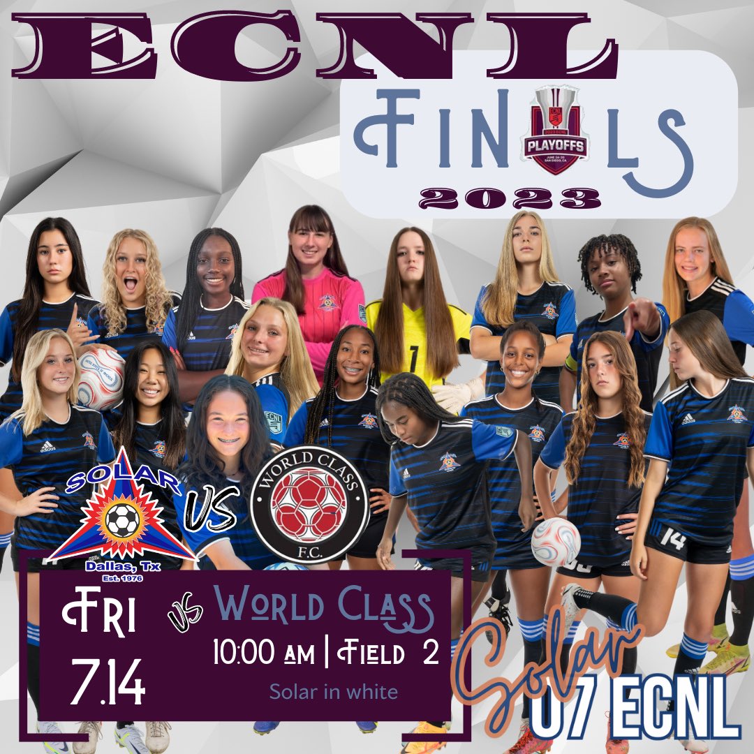 The week is here! Game details for our #elite8 game against World Class this Friday ⬇️⬇️⬇️

<a href="/ECNLgirls/">ECNL Girls</a> <a href="/TopDrawerSoccer/">TopDrawerSoccer</a> <a href="/TheSoccerWire/">SoccerWire</a> <a href="/PrepSoccer/">Prep Soccer ⚽️</a> <a href="/ImYouthSoccer/">ECNL/GA/Recruiting/College Soccer</a> <a href="/ImCollegeSoccer/">College Soccer Truth ™</a>