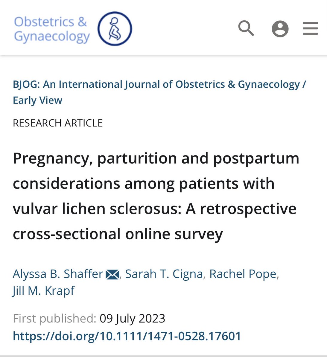 What providers and pts should know abou #lichensclerosus and #pregnancy. ⁦<a href="/jillkrapfmd/">Jill Krapf MD</a>⁩ ⁦<a href="/CaseUrology/">University Hospitals Urology Institute</a> ⁩ obgyn.onlinelibrary.wiley.com/doi/10.1111/14…