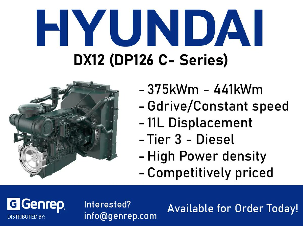 GenrepLTD's tweet image. HD Hyundai (formerly Doosan) Tier 3 DX12 C Series generator/constant-speed engine. 🎉 It&apos;s ready for order today! 💪🔌

info@genrep.com

#HDHyundai #DX12CSeries #ConstantPower #ReliablePerformance #CuttingEdgeTechnology #PowerYourWorld #FormallyknownasDoosan
