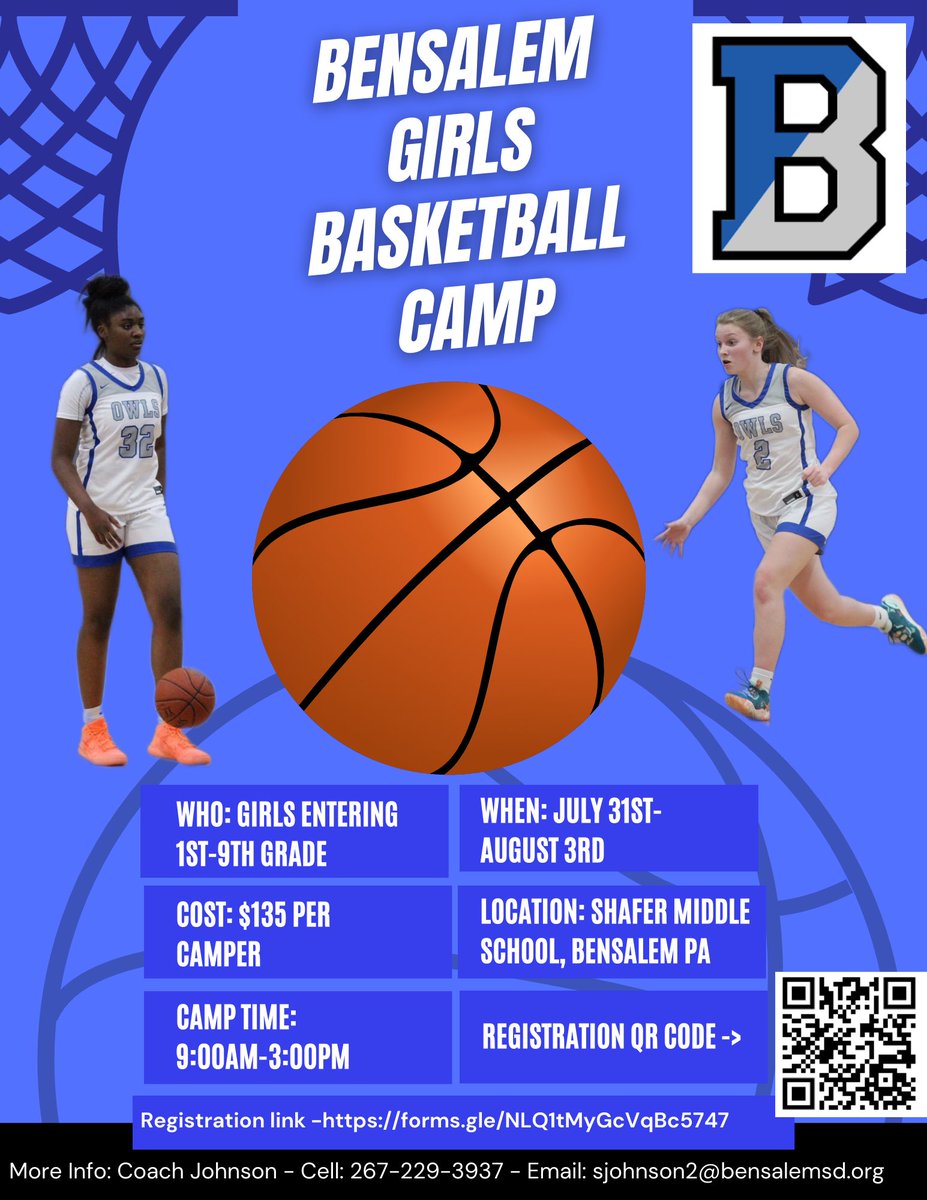 3 WEEKS OUT! First ever GIRLS basketball camp. Capped at 40 girls due to having to be at our middle school. Any girls entering 1st-9th are welcome! <a href="/BensalemSchools/">Bensalem Schools</a> <a href="/Owls_Athletics/">Bensalem HS Athletic</a> <a href="/SOLsports/">SOLsports</a> 🦉🏀