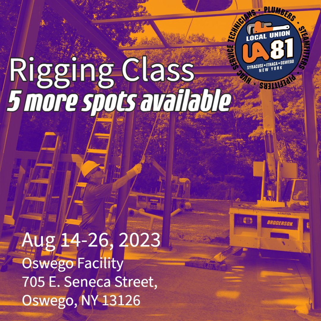 UA_Local_81's tweet image. MEMBERS ONLY - EPRI #Rigging and #Crane Signaling Certification
 Only 5 spots left, August 14th - 26th, 60-hour course includes both practical and written tests at the end. Sign up bit.ly/43aWlTv  #RiggingCertification #CraneSignaling #syracuse #newyork #Oswego #ithaca