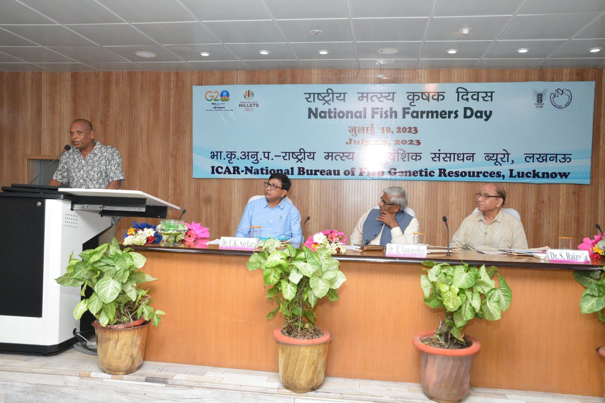 ICAR_NBFGR_LKO's tweet photo. राष्ट्रीय मत्स्य आनुवंशिक संसाधन ब्यूरो ने मत्स्यपालन क्षेत्र में उत्कृष्ठ कार्य करने वाले मत्स्यपालकों को राष्ट्रीय मत्स्य-कृषक दिवस पर “प्रगतिशील मत्स्य-पालक पुरस्कार” से सम्मानित किया #ICAR #FarmerFirst #NBFGR @icarindia @FisheriesGoI @PRupala @Murugan_MoS @likhi_dr 2/3 https://t.co/nXrHESEXXm