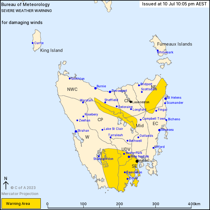 TAS Severe Weather Warning: Damaging Winds. New Norfolk, Bushy Park, Hobart, Geeveston, Dover and Huonville. #severeweather #ewnalerts #ewn #alert #severewx #TAS #taswx bit.ly/3JQhHij