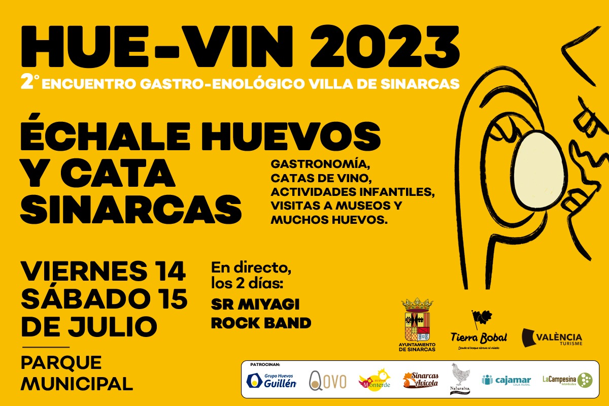 📍#Sinarcas acoge la 2a edición de Hue-Vin🍳el próximo fin de semana! Ven a saborear la enogastronómia🍷 y disfruta de la música y el buen ambiente🎶 📅14 y 15 de #JULIO #Huevin2023 🎟️Consigue ya tu ticket por solo 10€ y mira todo lo qué incluye!👇 tierrabobal.es/eventoslisting…