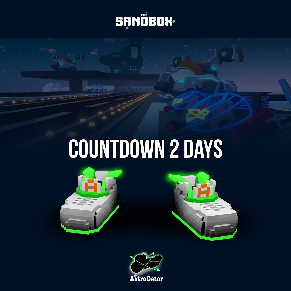 The countdown begins - two days left! The collection of AstroGator will be launched in The Sandbox, becoming avatars in The Sandbox metaverse. Join AstroGator fam on their adventure in The Sandbox. 🐊🚀 🌐
<a href="/astrogator_fam/">AstroGator Fam</a> #AstroGatorCastle #InteroperableAvatar 🕹️ <a href="/TheSandboxGame/">The Sandbox</a>
