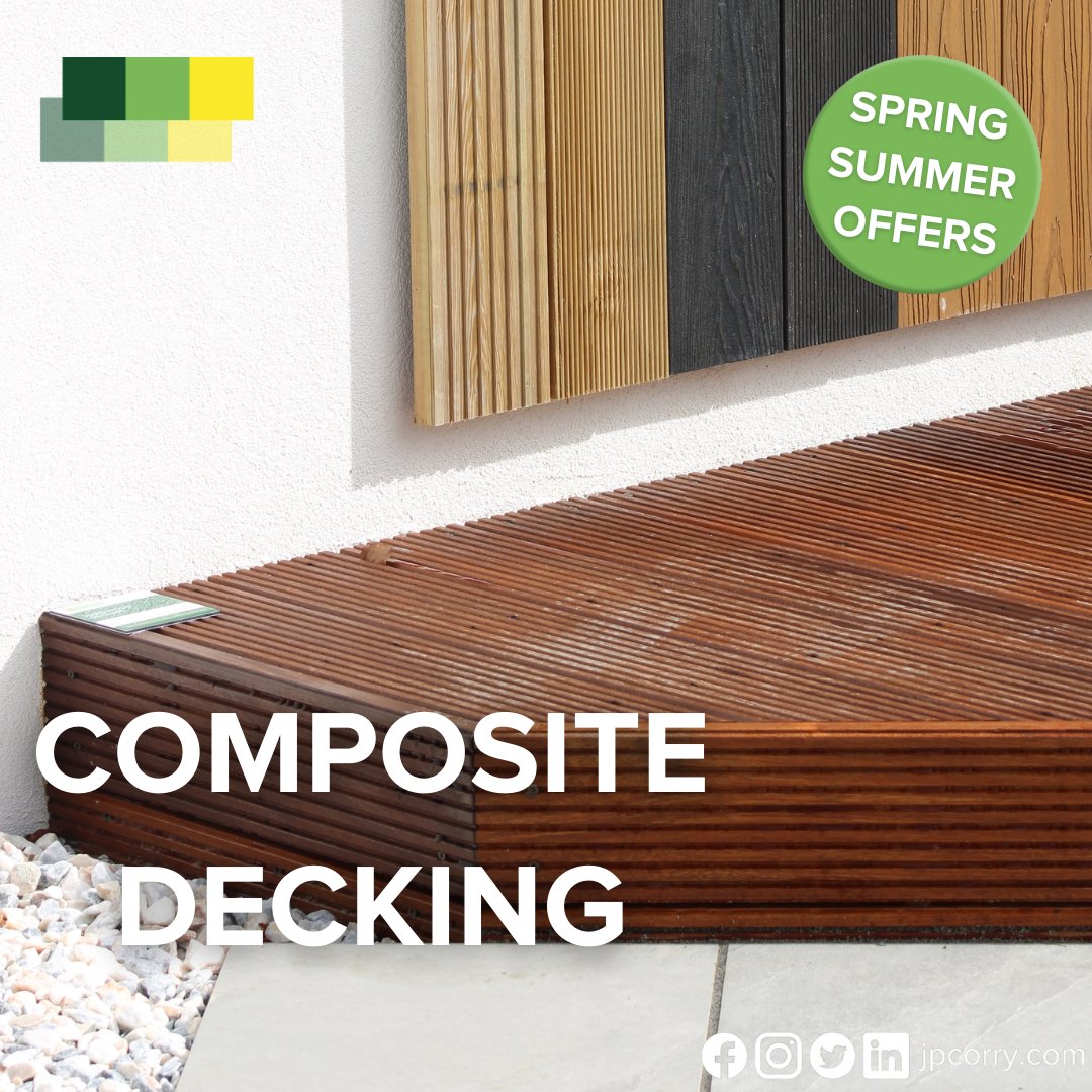 Give your garden a lift with some quality composite decking! 🆙 ✅Long lasting ✅Easy to install ✅Mould Resistant ➡️Get yours NOW! - bit.ly/3J2y0s6 #JPCorry #compositedecking #summer #garden #summeroffers #offers #decking #diy #trade #builders