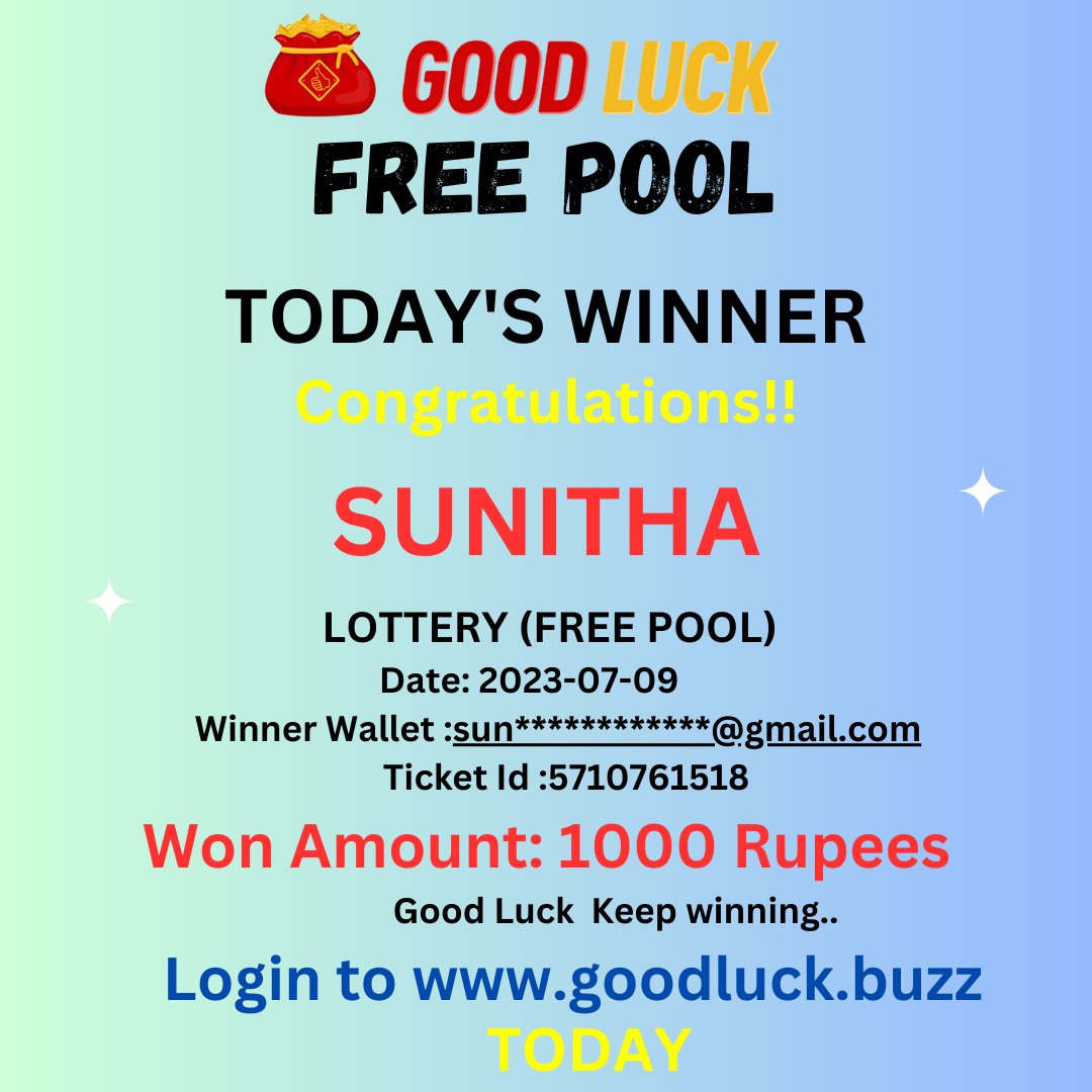 GoodLuck_Games's tweet photo. Congratulations to the Today's Winner 🎉🎉👏👏
Login to https://t.co/L4LLx2s3rQ and win 1000 rupees daily. https://t.co/jAIuzJhdcY