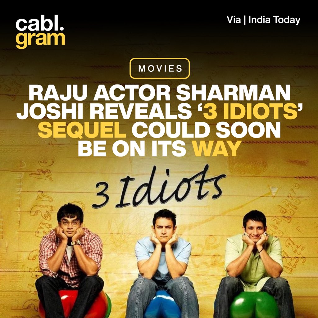 cablgram's tweet photo. Actor Sharman Joshi, who plays Raju in ‘3 Idiots’, shared insights about the much-speculated sequel to Rajkumar Hirani's '3 Idiots' in an interview with IndiaToday. https://t.co/R9vOFzHgGQ