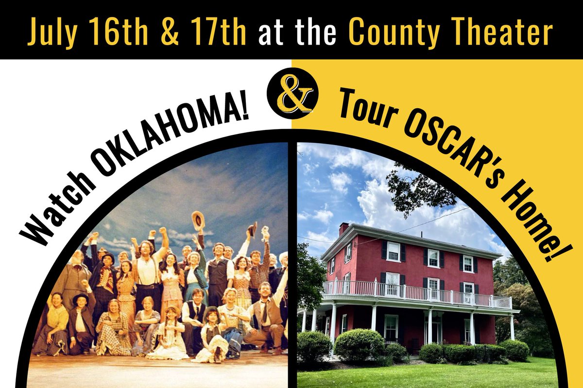 HammersteinMus's tweet image. Join us at Doylestown's County Theater on July 16 &amp;amp; 17 to see Oklahoma! on the big screen AND tour Oscar Hammerstein's home!

Tour tickets available at lnkd.in/eC7rwzr6

To see the movie visit lnkd.in/efT35Ghk