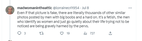 BreakfastMonke2's tweet photo. @lorrainecri1954 @Herostratus356 Literally you. You are trying to do that to her. You're trying to say that someone's sexual freedom is in some way damaging to the Trans people you're happy to ignore. You're the one gravely harming people and their rights. I think you're just jealous you ain't getting any. https://t.co/becbasmWgi