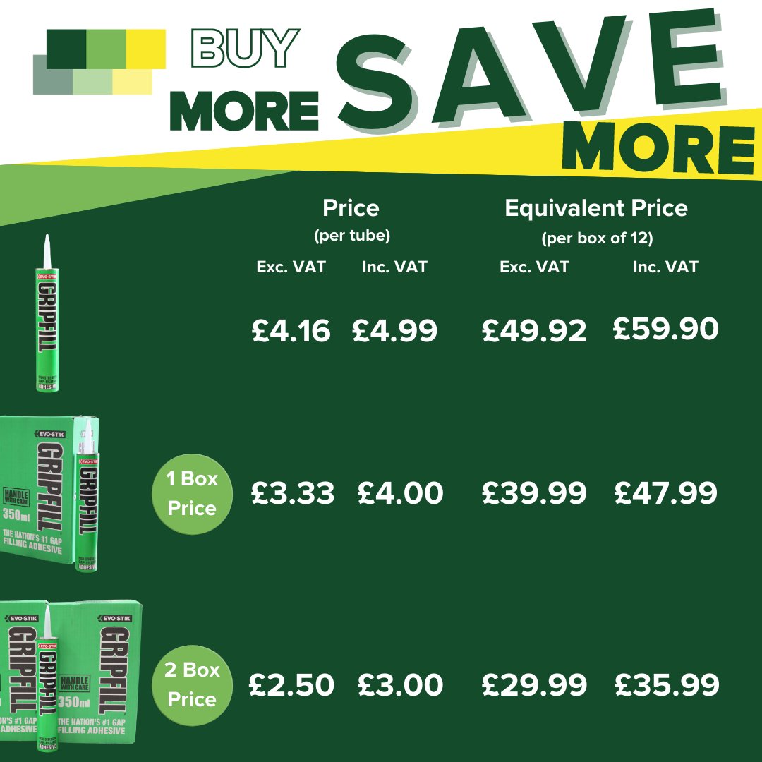 BUY MORE SAVE MORE! 🤑 Looking for a reliable adhesive? Then we've got you sorted with the Evo-stik Gripfill Adhesive 👌 👋Call into your local JP Corry branch today! 📲Branch locator - bit.ly/40uR8oq #gripfill #adhesive #JPCorry #specialoffer #buymoresavemore