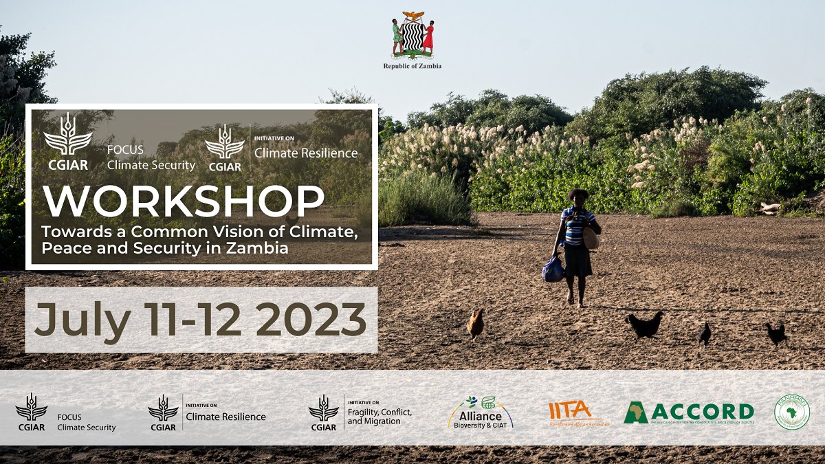 CGIARclimate's tweet photo. This week, the @CGIAR #ClimateSecurity team hosts a multi-stakeholder workshop to promote integrated approaches, identify priority actions, and foster collaboration for climate resilience and sustaining peace in Zambia. 

📅 July 11-12, 2023

More info: https://t.co/XjugA1rGE1 https://t.co/66JnSbLwp6