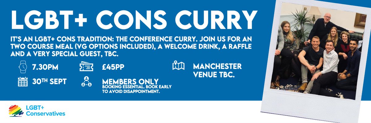 It's that time of the year again - the LGBT+ Cons Curry is back.

A 10+ year long conference tradition, join the <a href="/LGBTCons/">LGBT+ Conservatives</a> and a special guest to kick off your #CPC23. Sells out every year, so book early to avoid disappointment.

Even <a href="/trussliz/">Liz Truss</a> couldn't stay away last year ⬇️