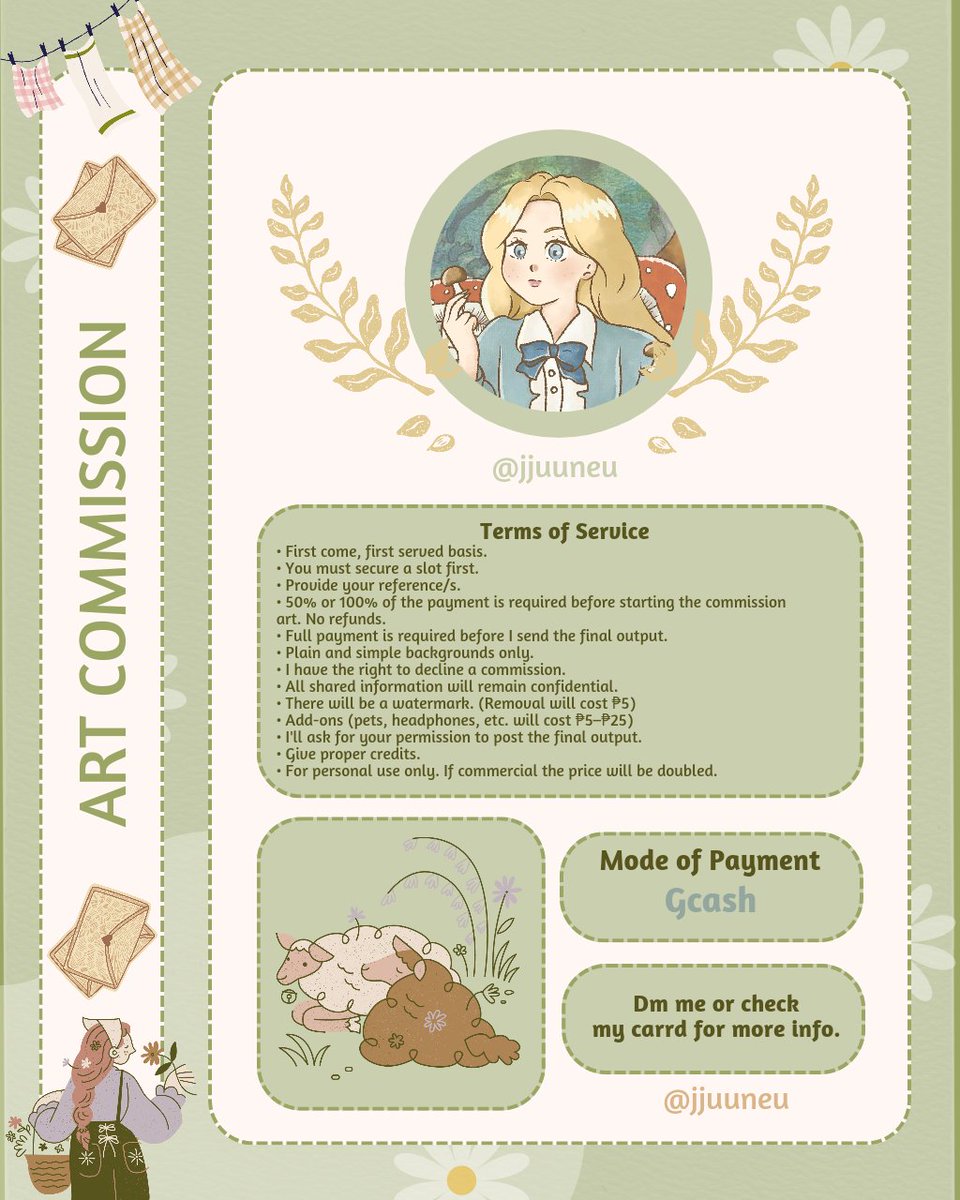 jjuuneu's tweet image. Hi! Jun is now open for art commission🍄🌿 solo? pair? group? gotcha! 
Slide to my dm and let's make the magic happen✨

#chibiart #lfclient #artcommissions #opencommissions #icon #commissionsopen #commstwt #artmoots 

Carrd: jjunneu.carrd.com

🤎 &amp;amp; Rts are vv appreciated.