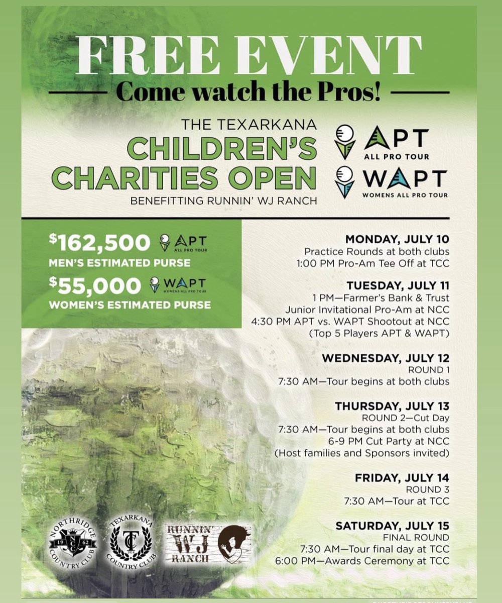 TexarkanaCC's tweet photo. Let’s Make Texarkana Shine! @AllProTourGolf  @womensallprotour @runninwjranch @txkmag ⛳️⛳️⛳️⛳️⛳️⛳️ https://t.co/4juprfxzPy