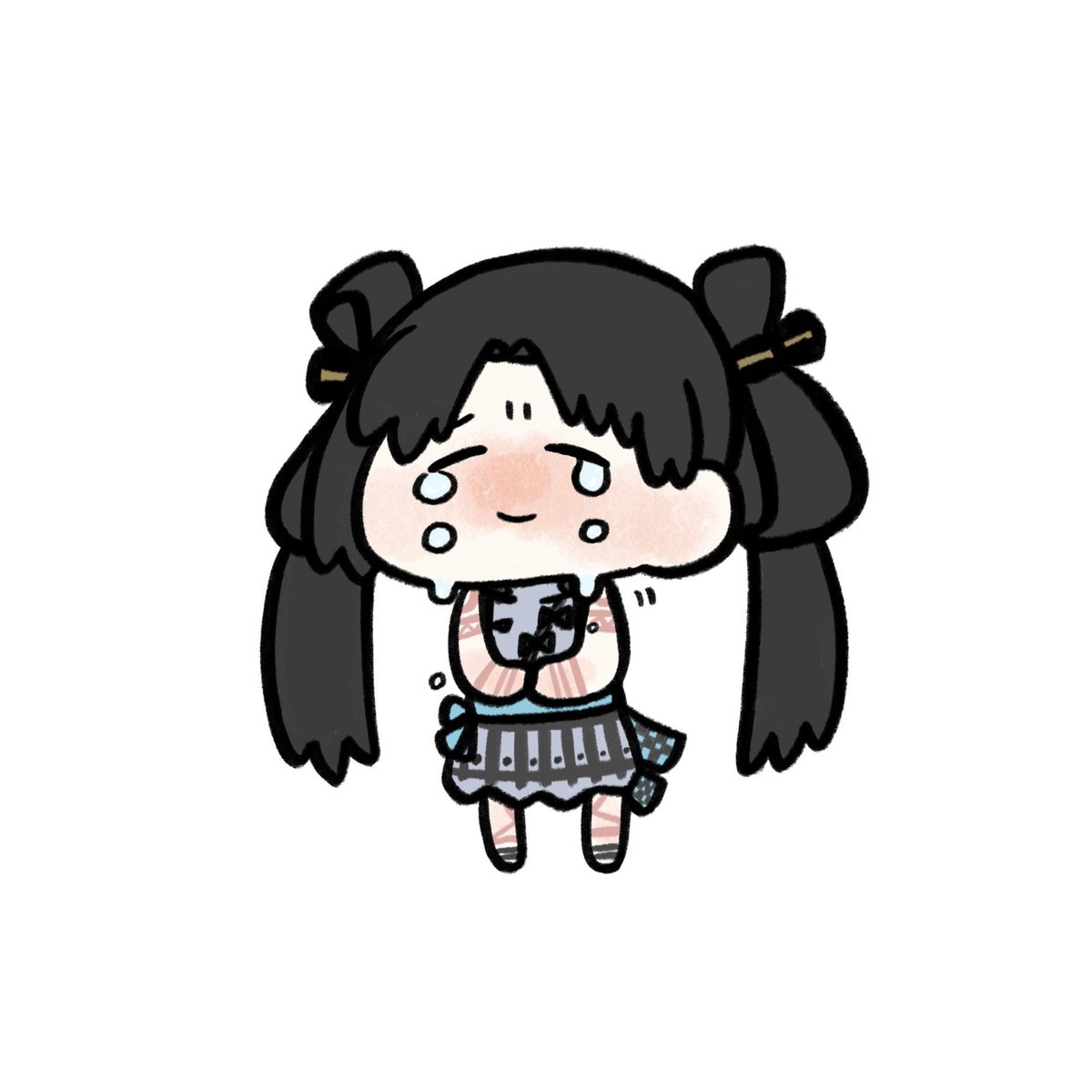 1girl solo twintails chibi black hair white background crossed arms  illustration images