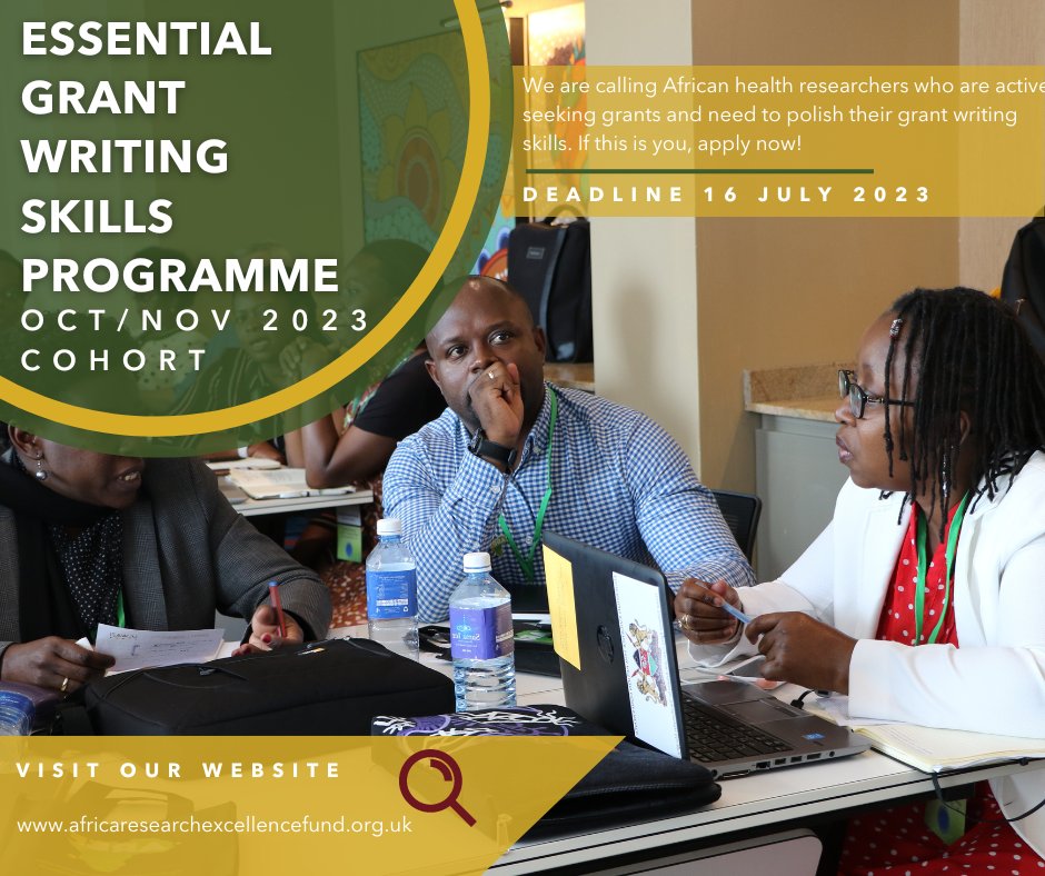 📢 Last week to apply for our October Grant Writing Programme!

We are offering grant writing skills development to emerging scientists and biomedical/health researchers in Africa, who are actively seeking funding for their projects✍🏿

Apply by July 16th ↪bit.ly/3D3NgRW