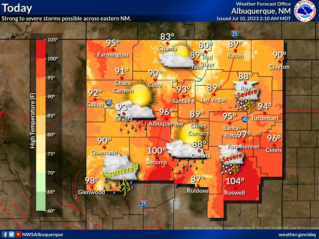 NWS Albuquerque on Twitter "Mon, Jul 10 Storms will turn strong to
