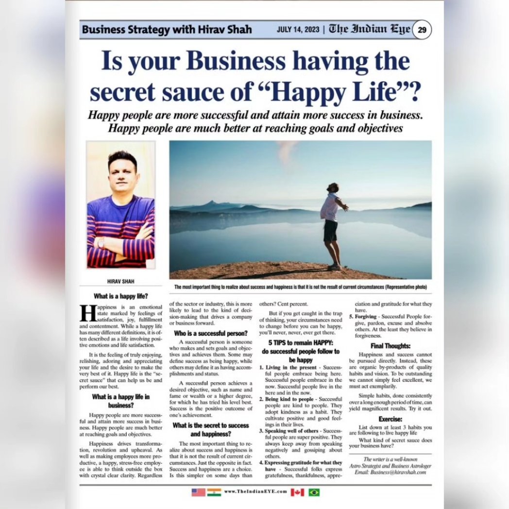 HiravShah's tweet photo. Happiness and success cannot be pursued directly. Instead, these are organic by-products of quality habits and vision. 
#happinessandsuccess #qualityhabits

Thank you The Indian Eye for Featuring

#theindianeye

Read the article on our website: 
👉 https://t.co/TTyarY4fVX https://t.co/pxuzqG1wVf