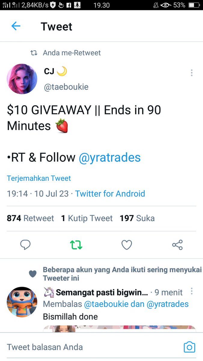 EndriSuryawan's tweet photo. @taeboukie @yratrades Done host CJ,  win to me yuk https://t.co/ydFrgH41Nw
