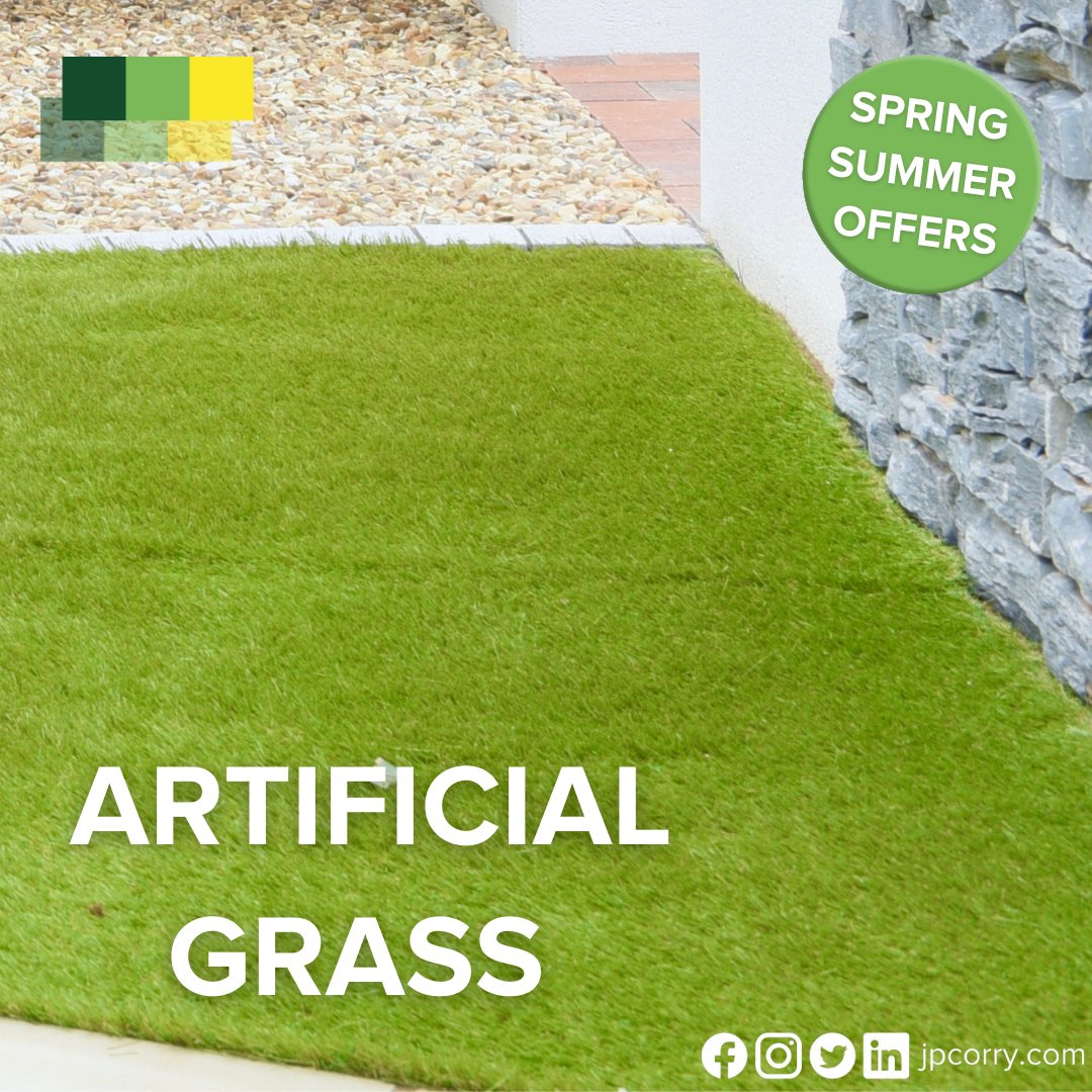 Enjoy the outdoors this summer with your new artificial grass! 😎 Perfect for gardens, balconies & patios, our artificial grass is easy to lay and can be used for indoor use as well. 🙌 📲Find out more - bit.ly/445jvfo #JPCorry #ni #belfast #offers #gardening #diy