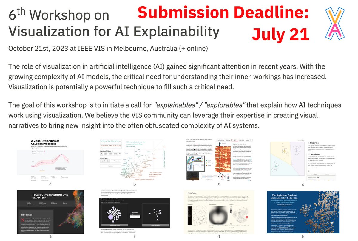 📢 SUBMISSION DEADLINE APPROACHING on July 21 ! 

@VISxAI is happening this year in October as virtual workshop. Consider submitting your interactive explainables #visualization #NLProc #XAI