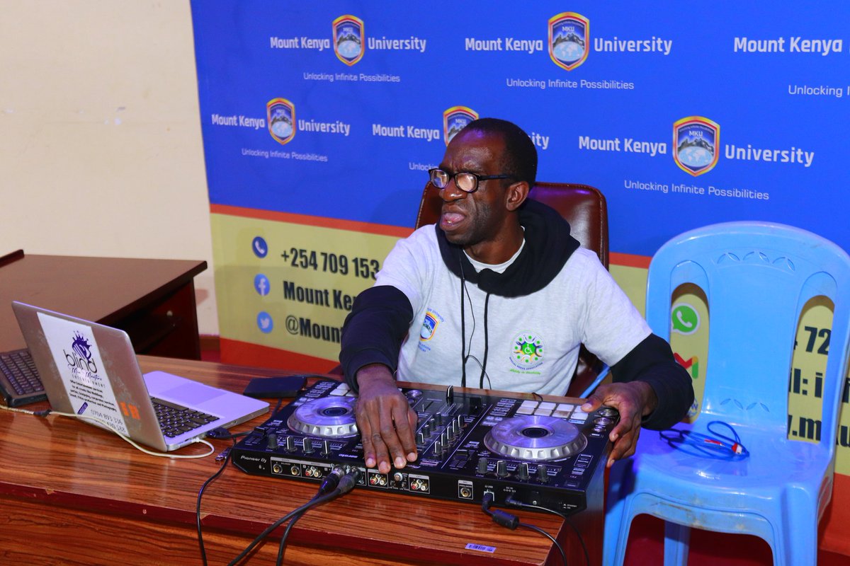 lensydan's tweet photo. Building bridges is when you commend the creativity of your fellows. It is so amazing to see a visually impaired student and a students leader move fingers on the music mixer's deck. That's what makes John Ndicu a Mount Kenya University student outstanding in the society. #Talent https://t.co/dGdDNf9JYL