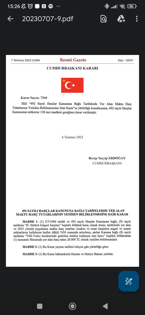 Ekteki karara göre 7.7.23 tarihinde yatırılan #pasaport  harçları geçerlidir. Fakat bugün randevumda  fark ödemesi gerektiğini söylediler. Karar 08.07.23 00.00 da yürürlüğe girer. Bu hata düzeltilecek muhakkak fark ödemeyin. Bekleyin dedi görevliler de daha önce de olmuş düzelmiş