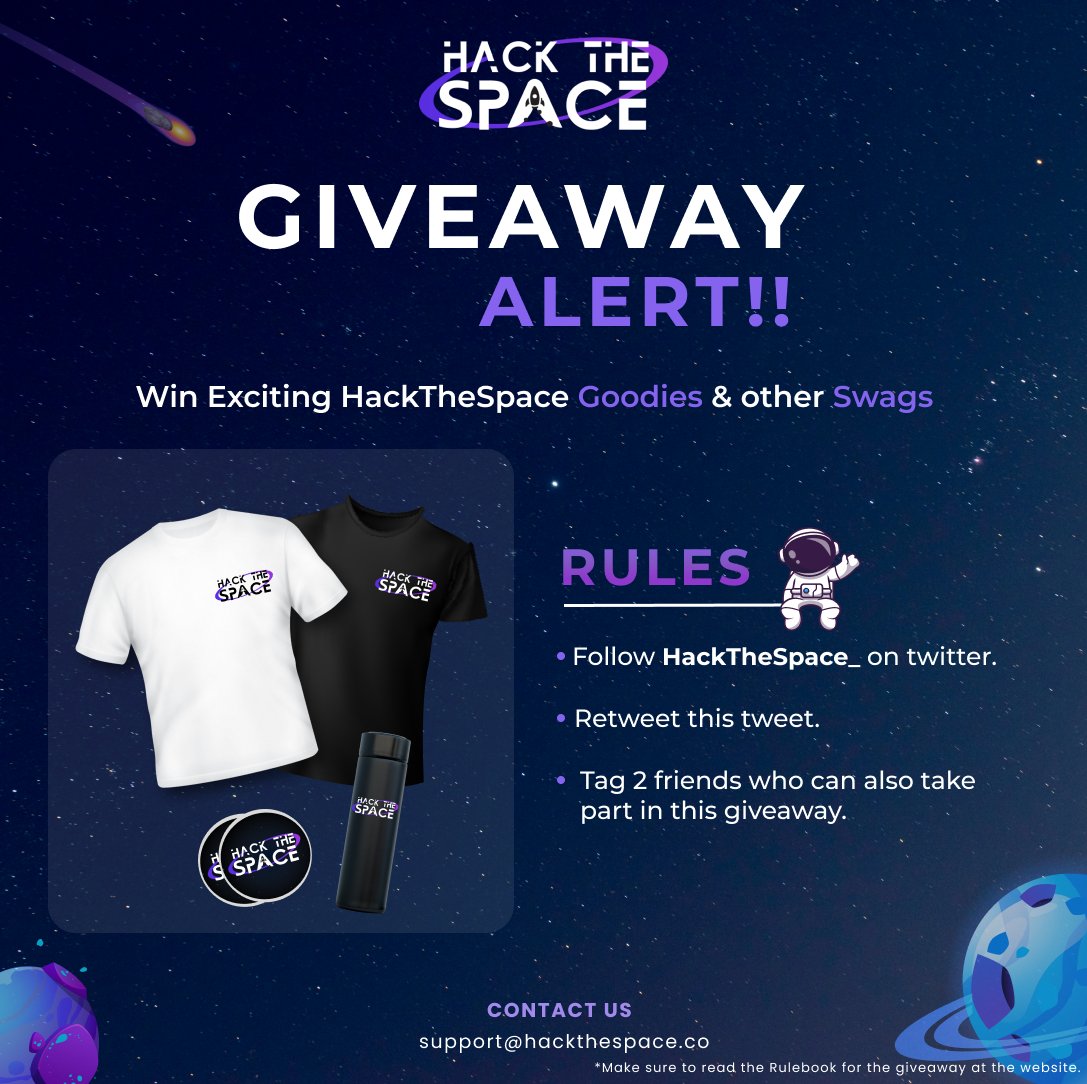 Yes 😞, we feel bad for shifting the dates but it was inevitable 😢
So, to compensate for the inconveniences caused, we are having a giveaway (1 of N) ✨

Checkout the rules below ⬇️

Registrations are open : hackthespace.co 🚀

#HTS2023 #HackTheSpace #Hackathon2023