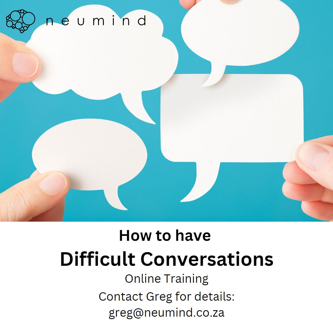 We are very excited to be running our " How to Have A Difficult Conversation" workshop again. The ability to have these crucial conversations is a must-have skill.

Speak to us about running this online session in your company. (greg@neumind.co.za)
#difficultconversation