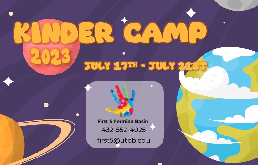It's that time of year again! Kinder Camp, a FREE kindergarten-readiness activity camp, will be “out of this world” this July 17-21. Participation is FREE for up to 200 children who are entering kindergarten in Ector County and Midland County.