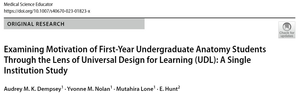amk_dempsey's tweet photo. Pleased to share another publication from my PhD research where we examined the #motivation of healthcare students to study #anatomy through the lens of #UDL 
@yvonnemnolan @MindMeMindYouIE @mutahira_lone 
Available here: https://t.co/kBQESYd20U https://t.co/aQJ8KIglhh