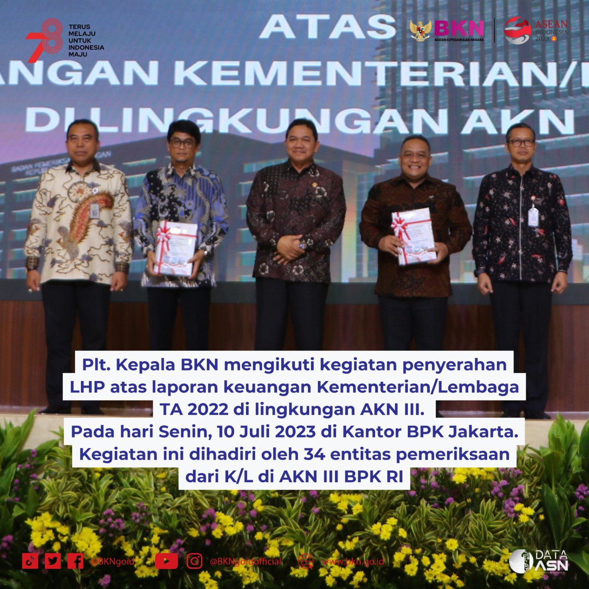 BKNgoid's tweet photo. #SobatBKN, Pada pemeriksaan laporan keuangan tahun 2022 yang dilaksanakan oleh @bpkri tahun ini, BKN kembali raih predikat WTP kali ke-14. Hal ini merupakan wujud dari transparansi penggunaan anggaran pemerintah. 

#SatuDataASN
#ASNNetral https://t.co/K1fH8zSEo7