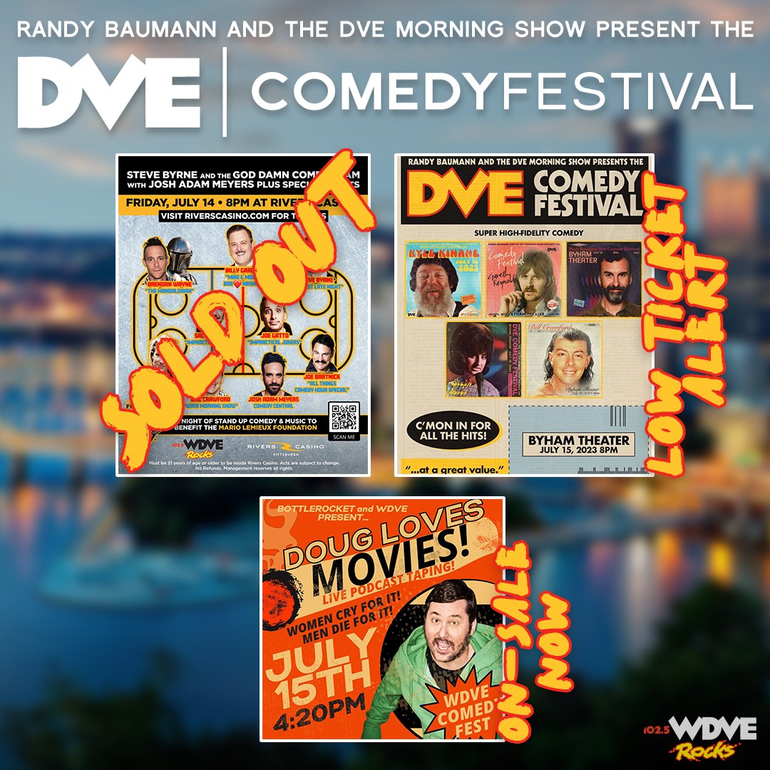 DVERADIO's tweet photo. Our #DVEComedyFest is just a few days away. We can't wait to be back on stage!
#KyleKinane, #MattBraunger, #GarethReynolds #StephTolev, and our own #BillCrawford.
TICKETS -> https://t.co/Lo772biHJg https://t.co/0rUisOG7QU