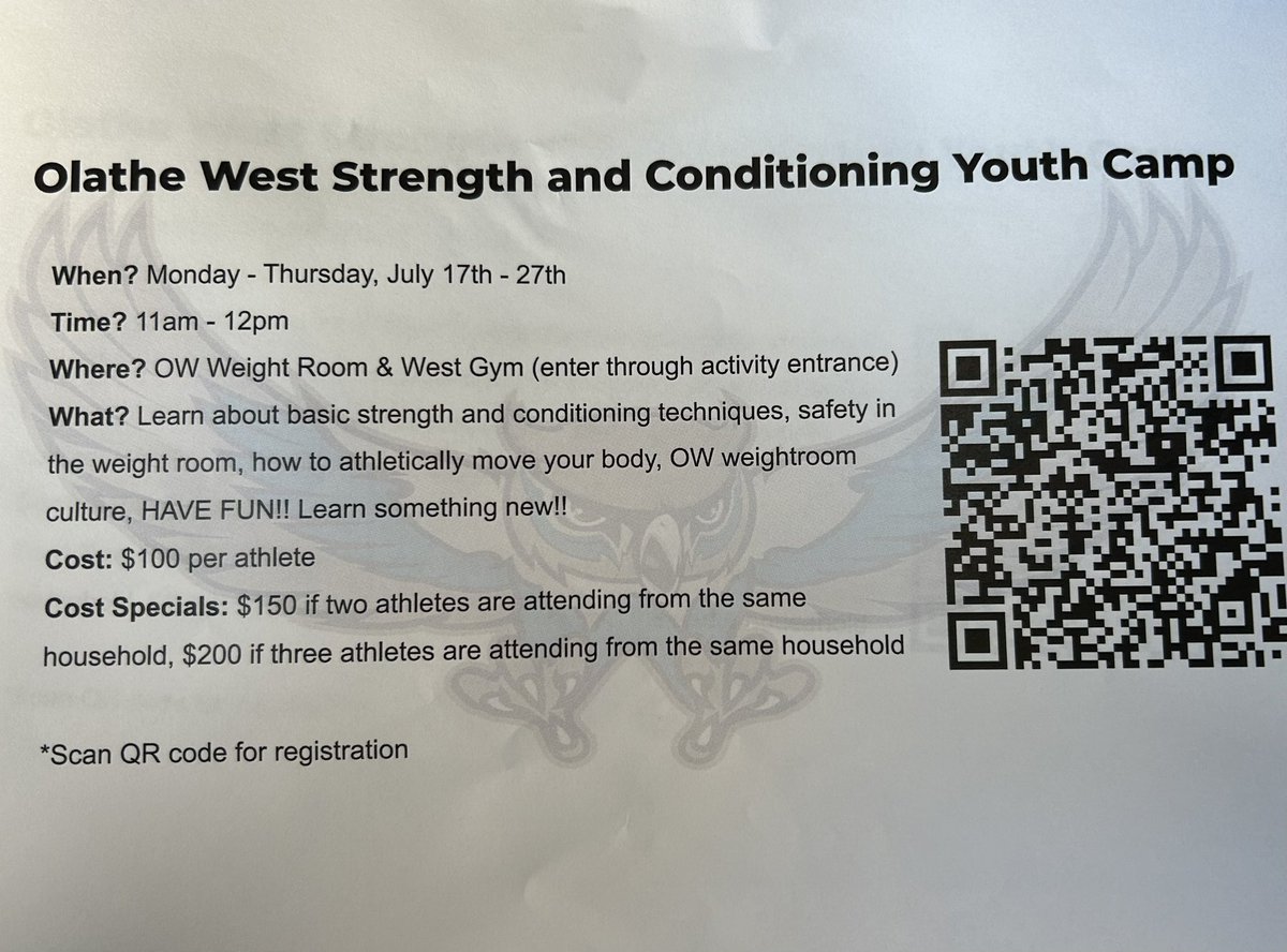 There’s still time to sign up!! Camp starts in 1 week! Middle school athletes only. Great opportunity to continue lifting through the end of summer!