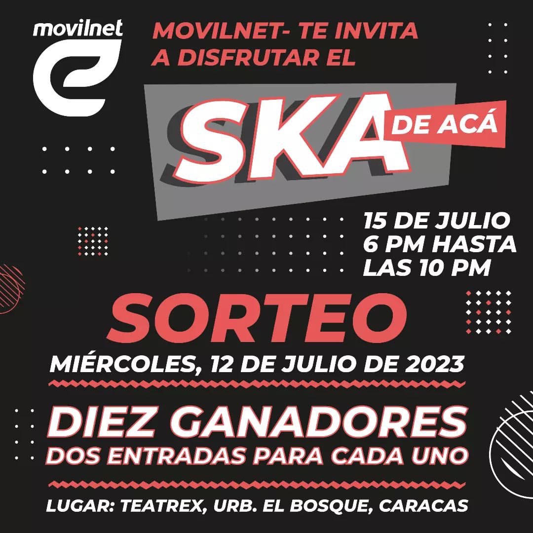 La gente de <a href="/movilnet_e/">Movilnet_e</a> se inventó este sorteo. Vayan a sus redes para leer cómo participar.

<a href="/jahazielband/">⚡𝙅𝘼𝙃𝘼𝙕𝙄𝙀𝙇𝘽𝘼𝙉𝘿⚡</a> 
<a href="/skajazzm/">Ska Jazz Messengers</a> 
<a href="/DoctorNoOficial/">Doctor No</a>