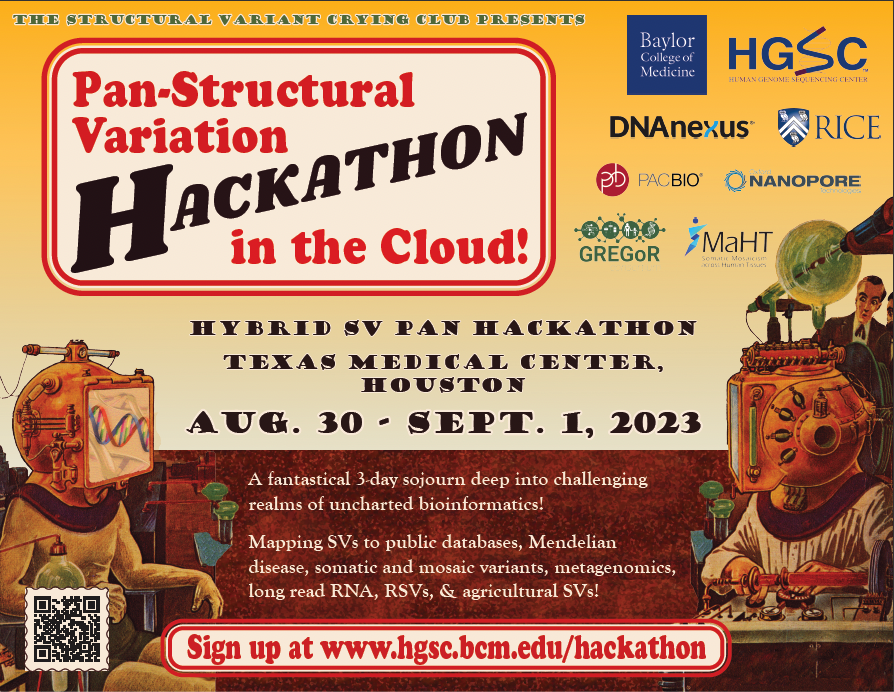Pls RT: 4 weeks until the registration deadline of our #Bioinformatics  #Science #Hackathon <a href="/BCM_HGSC/">BCM HGSC</a>. Come join us &amp; work on exciting prototypes across <a href="/dnanexus/">DNAnexus, Inc.</a> <a href="/PacBio/">PacBio</a> <a href="/nanopore/">Oxford Nanopore</a> <a href="/GREGoR_research/">GREGoR Consortium</a> <a href="/SMaHTnetwork/">SMaHT Network</a>.

Prizes for the best teams! 
Aug30-Sept1: hgsc.bcm.edu/events/hackath…