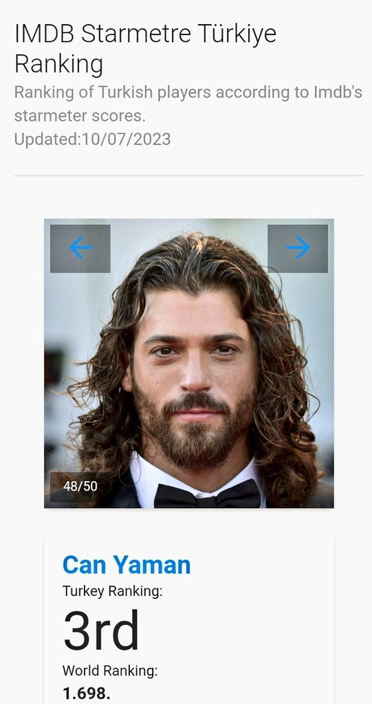 July 10 - İMDb Starmetre Türkiye Ranking 
At Number 3 - #CanYaman