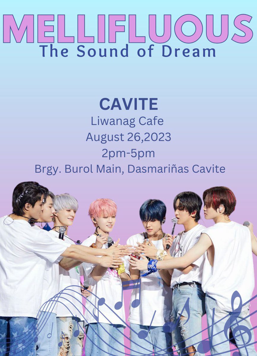 JAEMIPITY's tweet photo. Hi cavite dreamzens we are happy to announce that we will bring 𝙈𝙚𝙡𝙡𝙞𝙛𝙡𝙪𝙤𝙪𝙨: 𝘼 𝙎𝙤𝙪𝙣𝙙 𝙤𝙛 𝘿𝙧𝙚𝙖𝙢 by: @7__mellifluous to you ~ 

📍Liwanag Cafe, Dasma Cavite 
🗓️08.26 
🕰️ 2 pm to 5 pm 

kindly check this thread for updates ! https://t.co/Mdy6QZxxNs