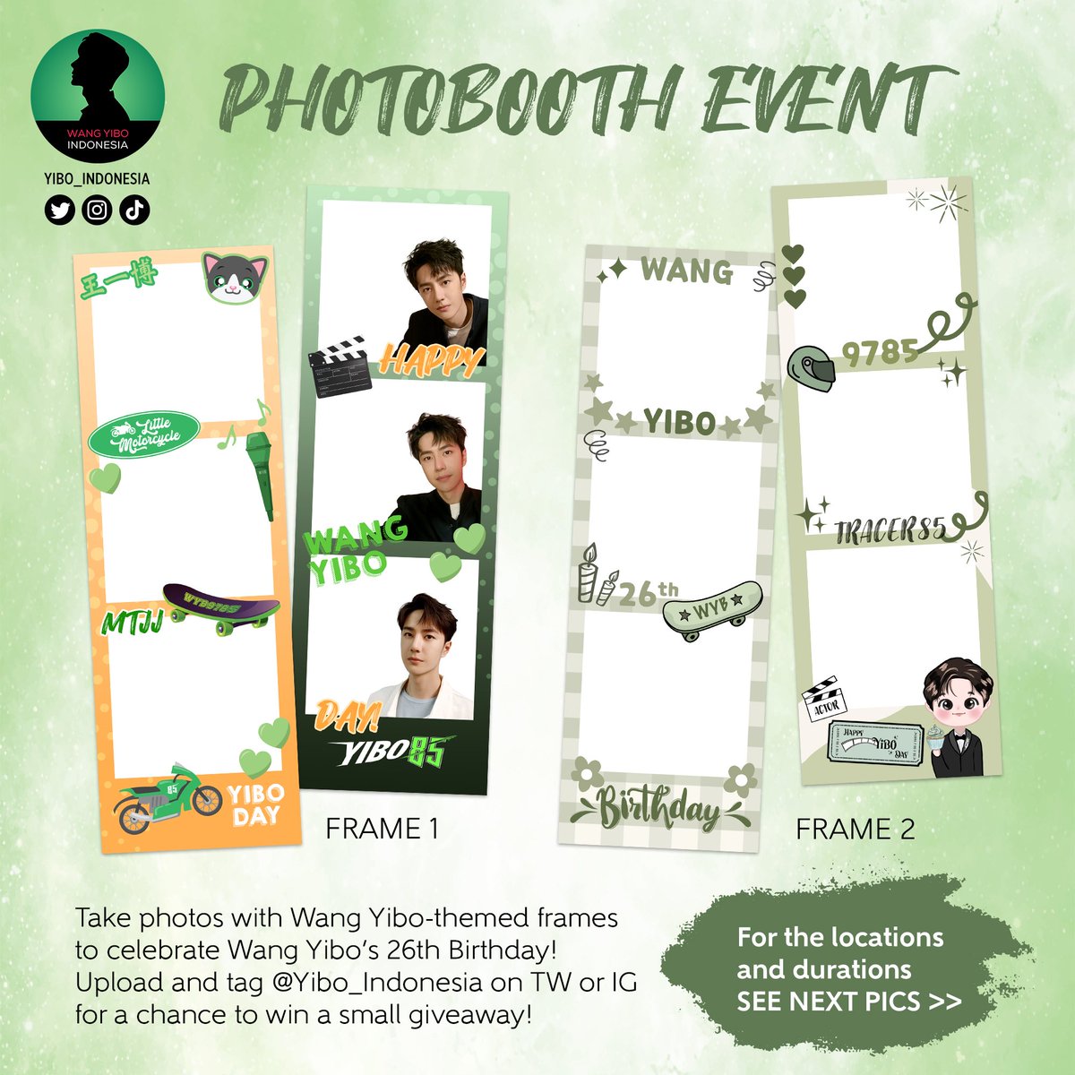 yibo_indonesia's tweet photo. Wang Yibo 26th Birthday Photobooth Event
by @Yibo_Indonesia
Locations and durations are different according to the photobooth. See thread for further info.
#YBI_BDAY2023 #WangYibo #็ไธๅ https://t.co/waZnzJnAmY