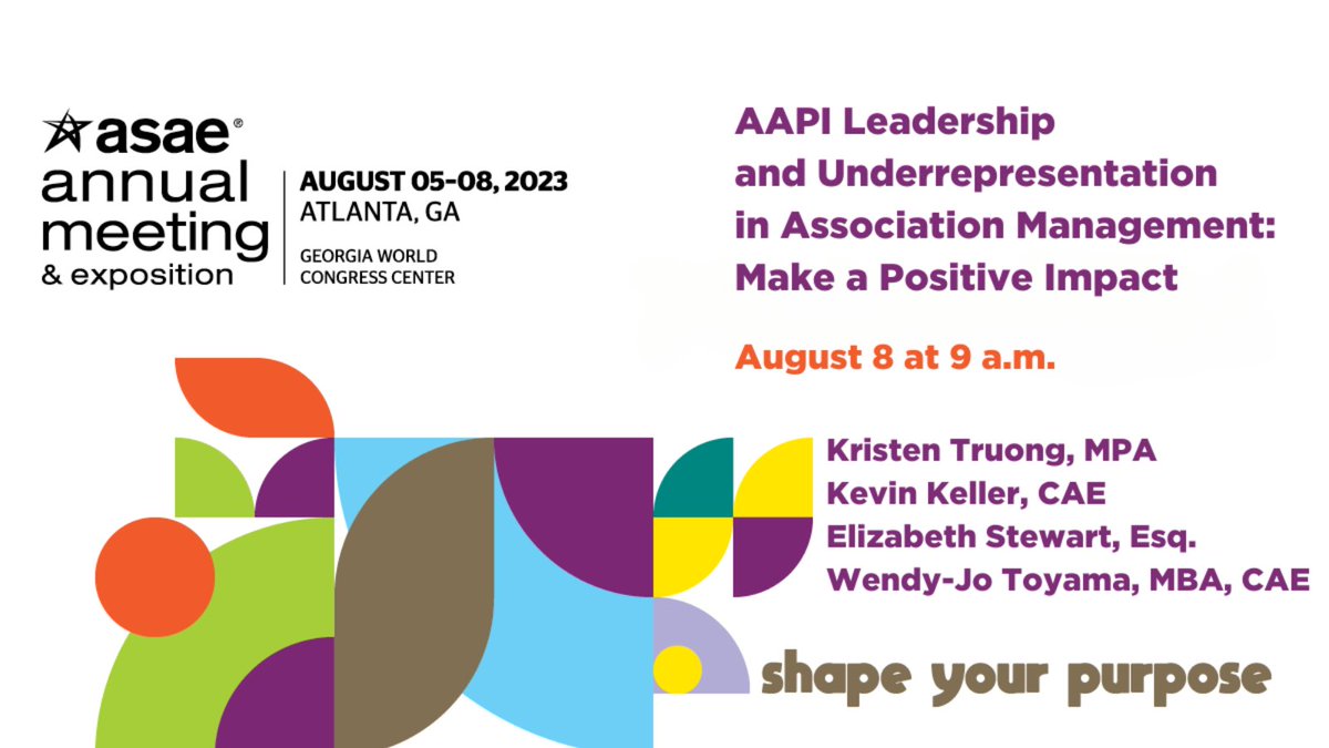 I’m looking forward to presenting at @asaeannual on the important topic of AAPI leadership in assns. Join our panel of longtime association leaders to explore how to build stronger, more inclusive teams.
<a href="/kristen_truong/">Kristen Truong</a> <a href="/emazastewart/">Elizabeth Stewart</a> <a href="/wjtoyama/">Wendy</a> <a href="/CFPBoard/">CFP Board</a> <a href="/ASAHPDC/">ASAHP</a> <a href="/AAHPM/">AAHPM</a> #ASAE23