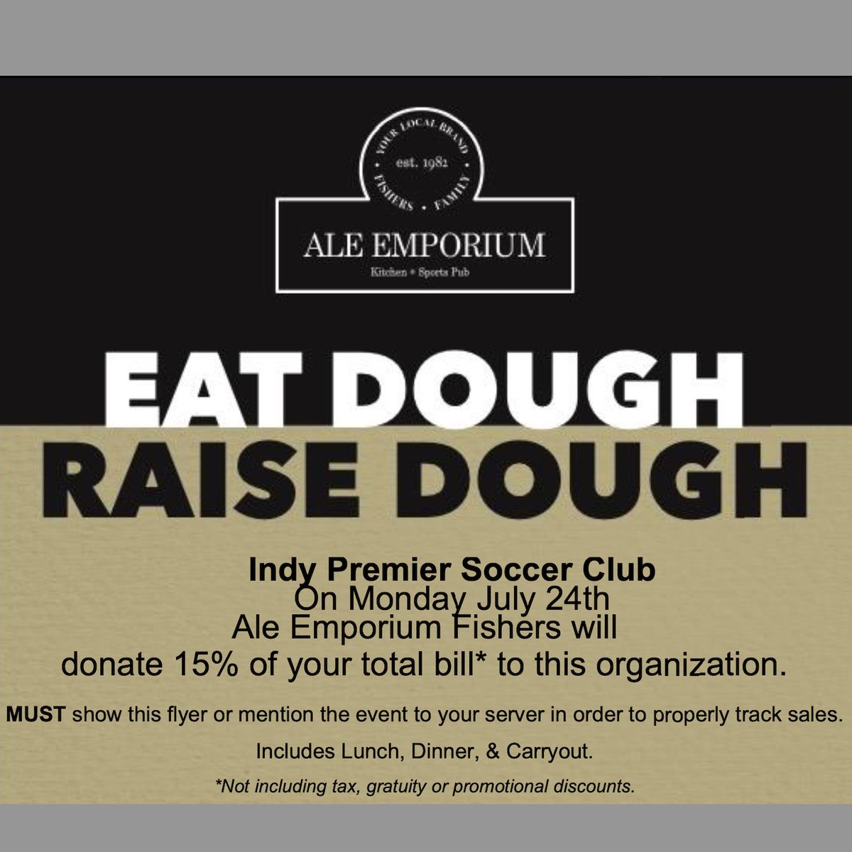 IndyPremierSC's tweet photo. πMark your Calendars!π Dine 2 Donate on Monday, July 24 at Ale Emporium Fishers location- be sure to mention Indy Premier SC! #hermanwhati #hermanwho #justeatandenjoy #deepdish #itsallgood https://t.co/6Nh6xOkAj6