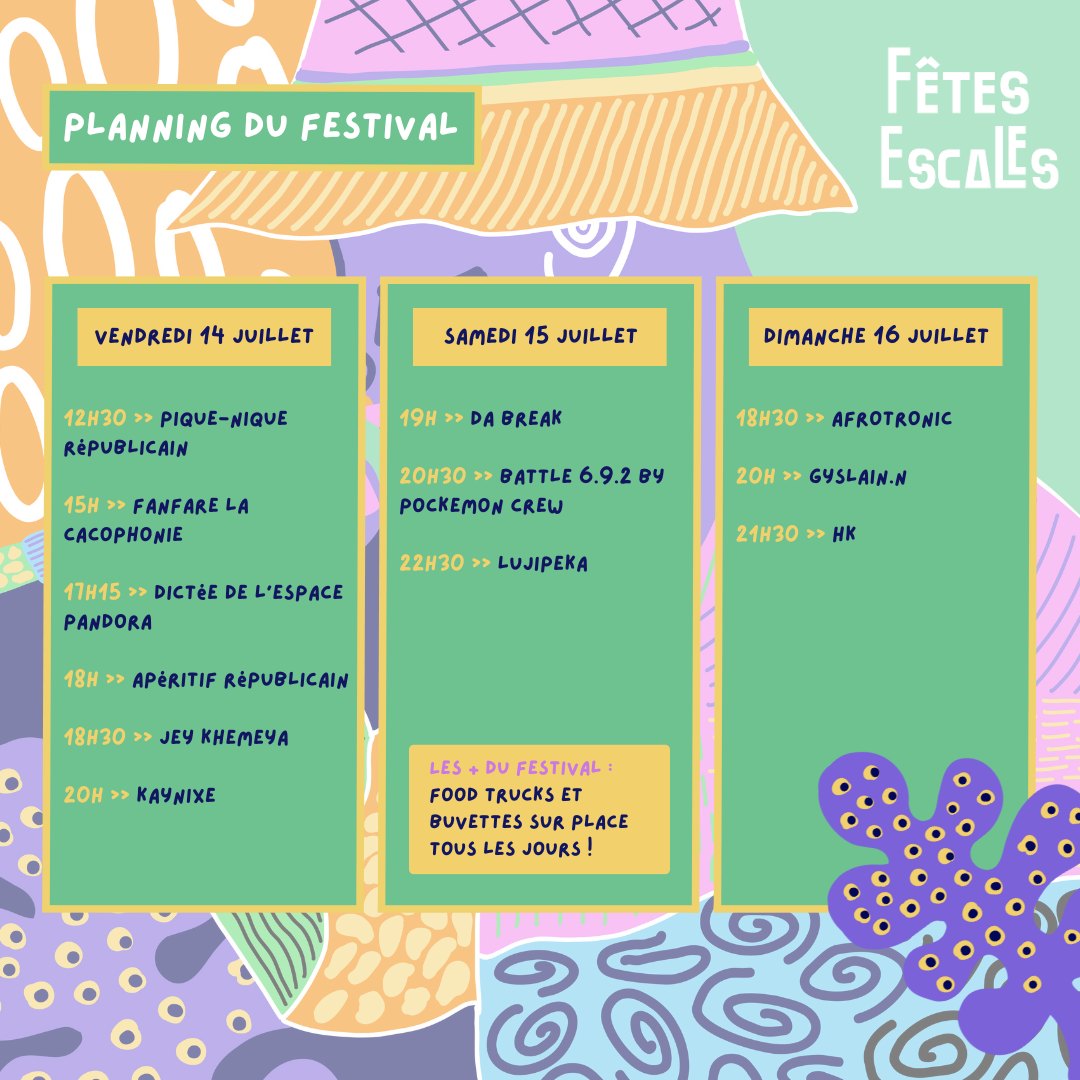 🎉 Ca y est, le Festival <a href="/FetesEscales/">Festival Fêtes Escales</a> c'est cette semaine ! 🎵
Rdv ces 14, 15 &amp; 16 juillet pour célébrer les 25 ans du festival gratuit et ouvert à tous, au Parc Louis Dupic 🌳🍻 Une belle programmation vous attend ! 🎤 
Pour ne manquer aucune info 👇👉 ow.ly/7j6X50P2meR