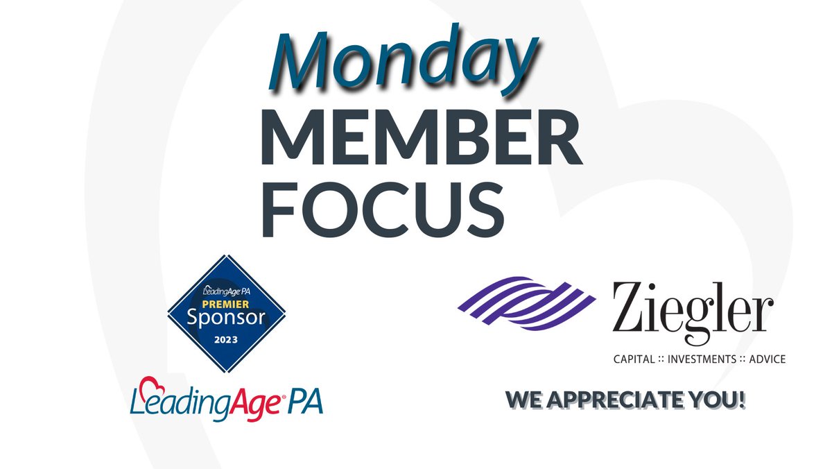 LeadingAgePA's tweet photo. For today's #MondayMemberFocus we would like to thank @Ziegler_Co for their continued support as a #LAPA premier sponsor. Learn more about the services Ziegler provides here: https://t.co/uCCL8UGFX5 https://t.co/bkSikeBkru