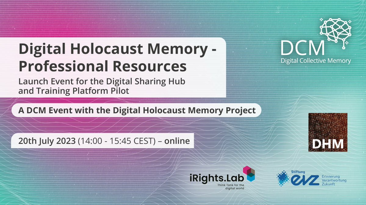 *NEW EVENT* Are you a professional working at a #Holocaust organisation or on an associated #digital project?Join us on Thurs 20th July to preview our new  initatives to support your digital practice. Register free: buff.ly/3Xtxau9 
<a href="/iRightslab/">iRights.Lab</a>
<a href="/evzfoundation/">Stiftung Erinnerung, Verantwortung und Zukunft</a>
<a href="/Centre_GJS/">Centre for German-Jewish Studies</a>