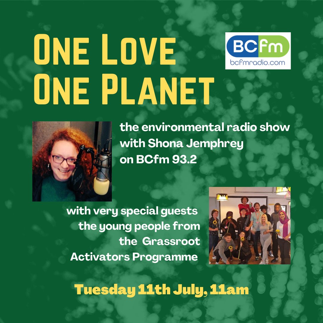 V excited to have the young ppl from the Grassroot Activators Programme @Grassroot_Comm on tomorrow! The programme mentors young folk from disadvantaged backgrounds - campaigning, upskilling, & connecting w nature! #WhatsTheGAP #Bristol

Listen from 11 on bcfmradio.com!