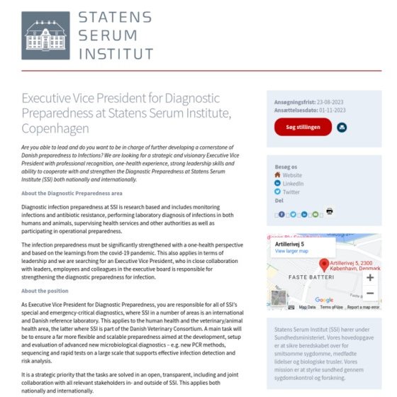 Are you our new Executive Vice President for Diagnostic Preparedness?
SSI is looking for a strategic &amp; visionary person with i.a. professional recognition, one-health experience, leadership skills and ability to strengthen Diagnostic Preparedness at SSI ⤵️
candidate.hr-manager.net/ApplicationIni…