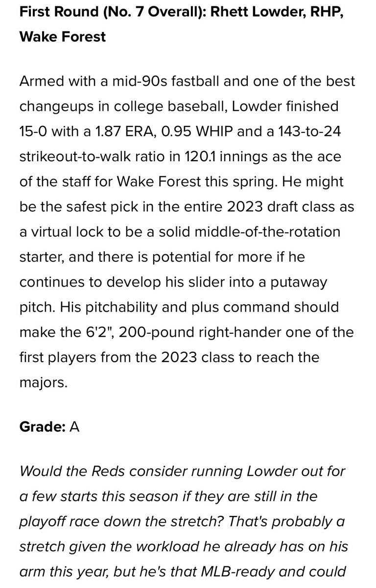 MILCSPORTS's tweet photo. The Cincinnati Reds received very high grades from Bleacher Report for their picks on day 1 of the 2023 MLB Draft https://t.co/eUeBwJFpys